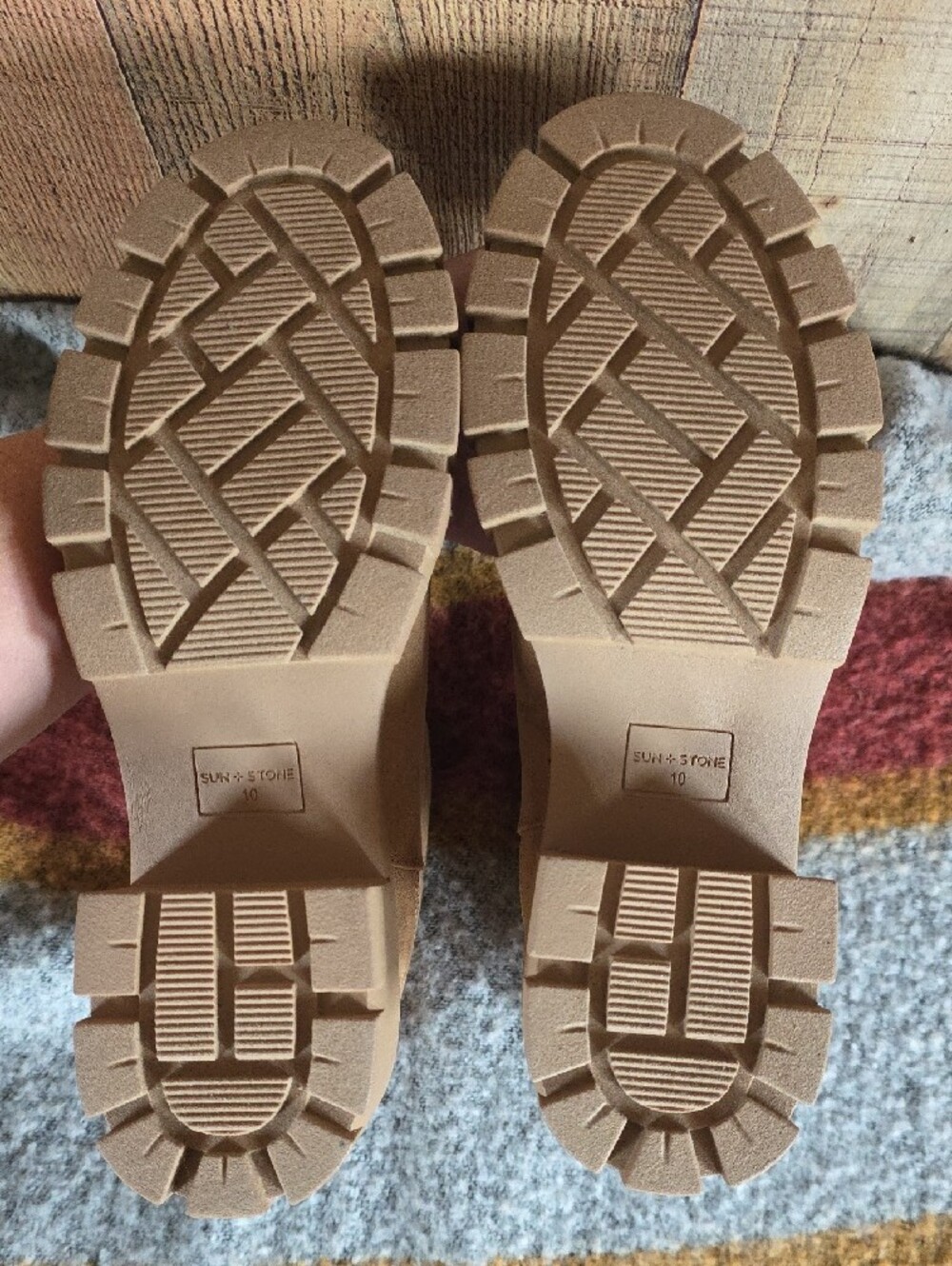 Chunky Lug Heel Suede Ankle Boots in Tan - Picture 9 of 10